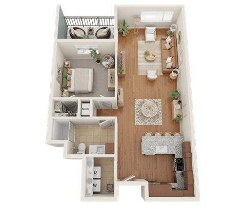 A2, 1 bed 1 bath floor plan at Sylvan Uptown, Denver, CO, 80203